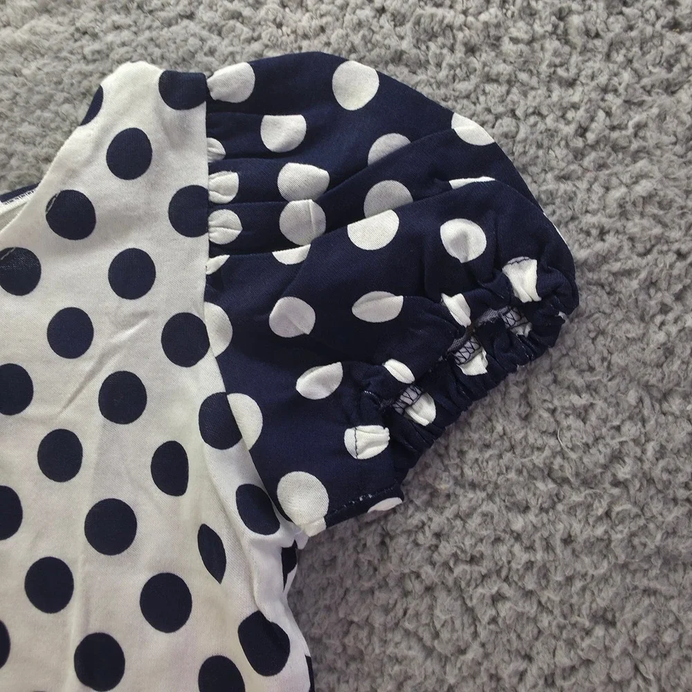 Vintage Fame Clothing Co Polka Dot Top and Shorts Set Navy White Kids 6X USA 90s